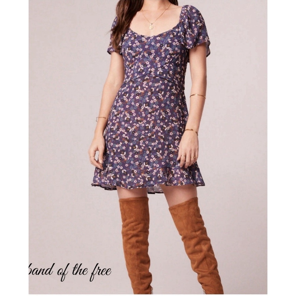 NWT B.O.G. Band of the Free Coraline Floral Crossover Mini Dress Sz. S Purple